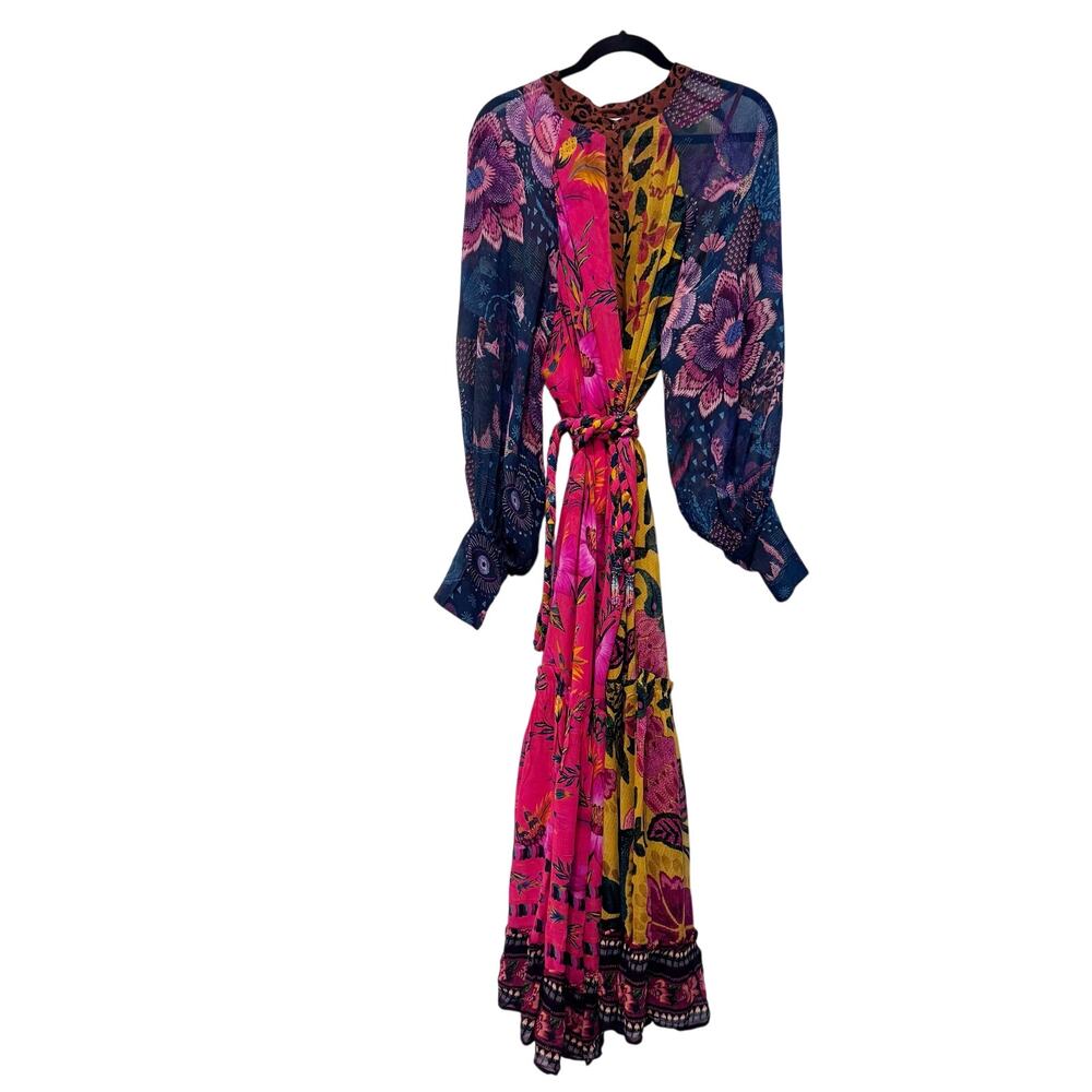 Farm Rio Mixed Prints Button Down Maxi Dress Long Sleeve Multicolor Size L NWT - Picture 6 of 13